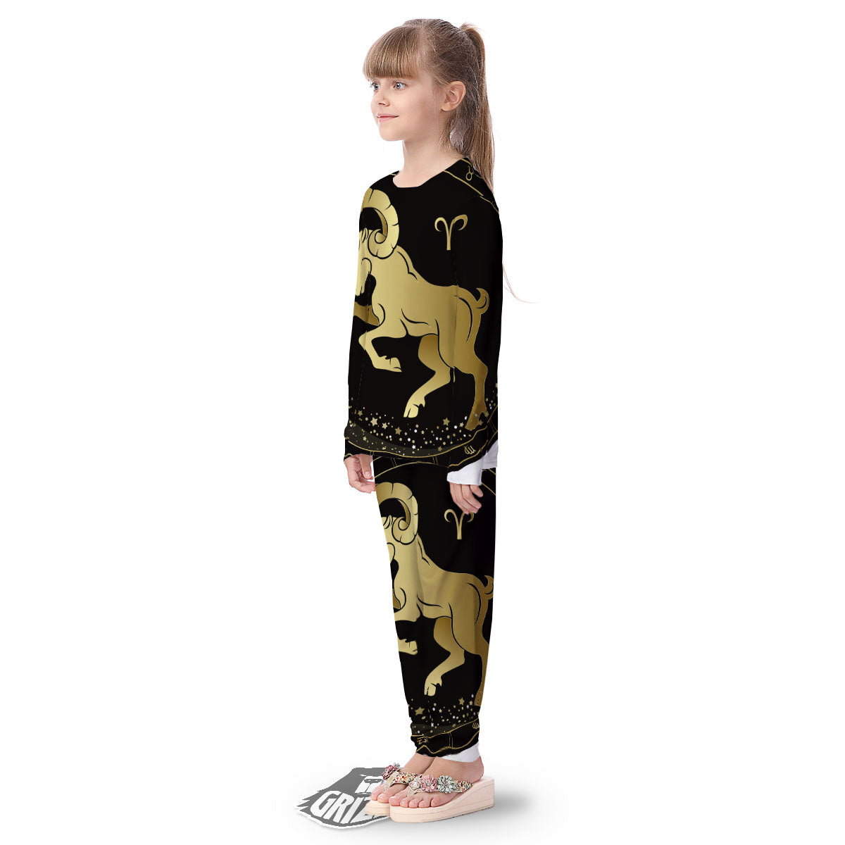 Aries Sign Black And Gold Print Kid's Pajamas-grizzshop
