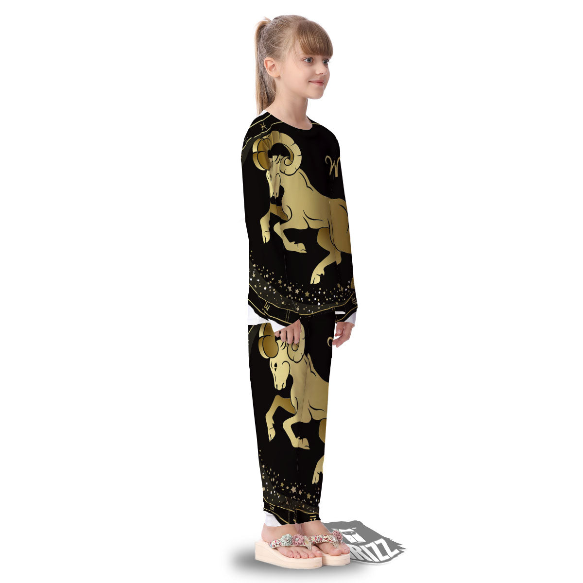 Aries Sign Black And Gold Print Kid's Pajamas-grizzshop
