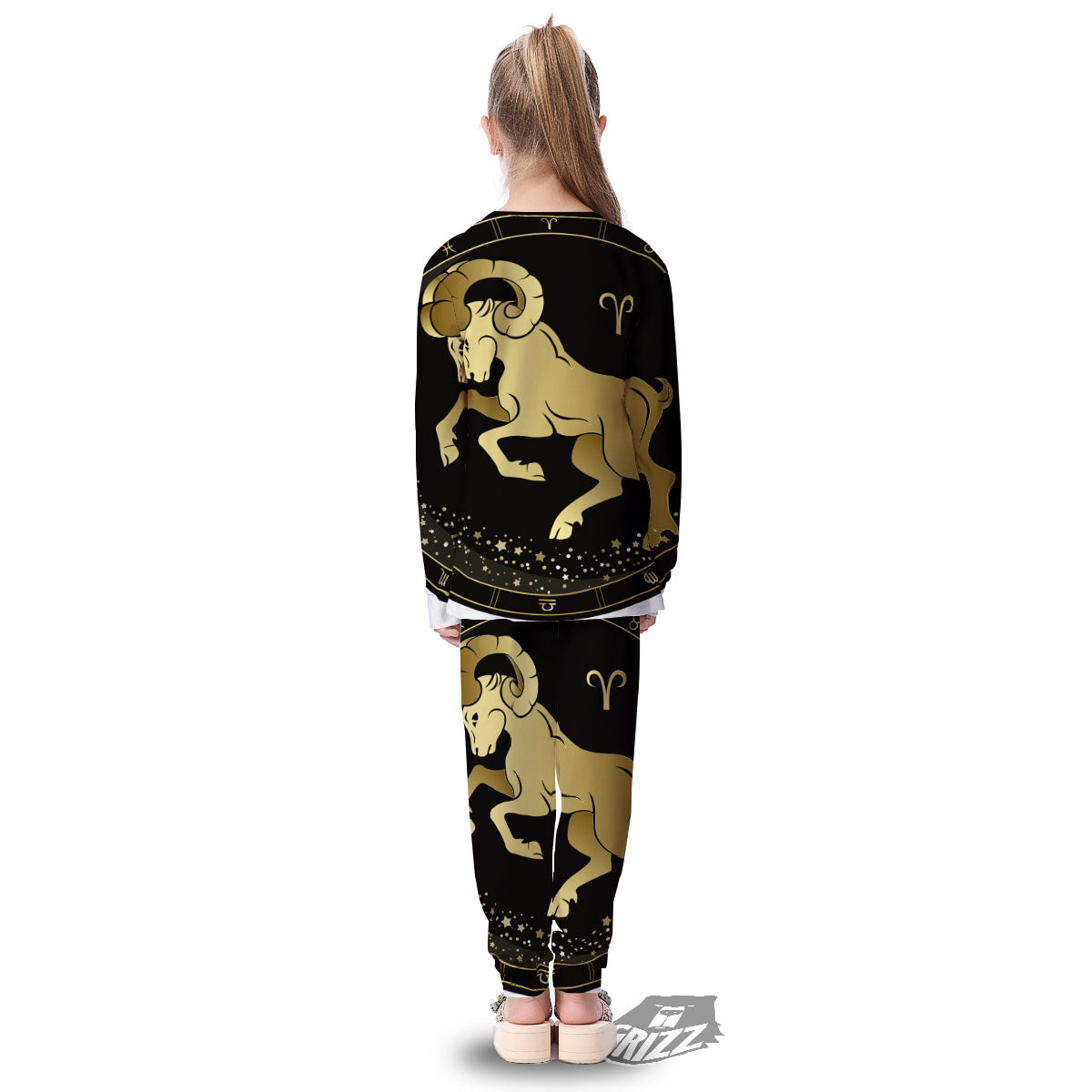 Aries Sign Black And Gold Print Kid's Pajamas-grizzshop