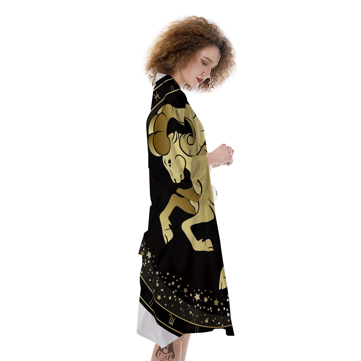 Aries Sign Black And Gold Print Kimono-grizzshop