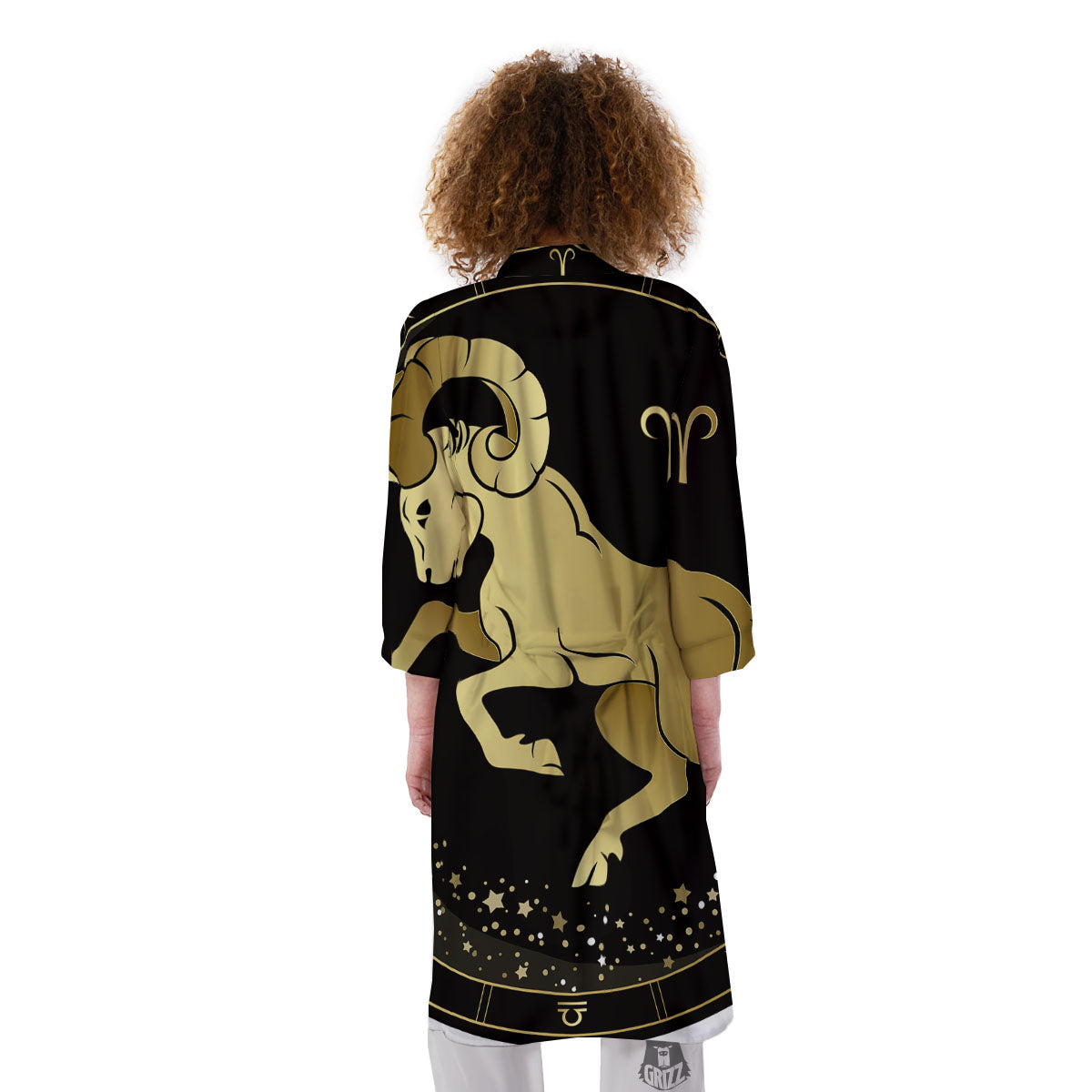 Aries Sign Black And Gold Print Kimono-grizzshop