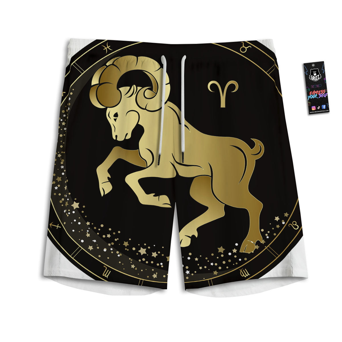 Argyle White And Orange Print Pattern Men's Athletic Shorts