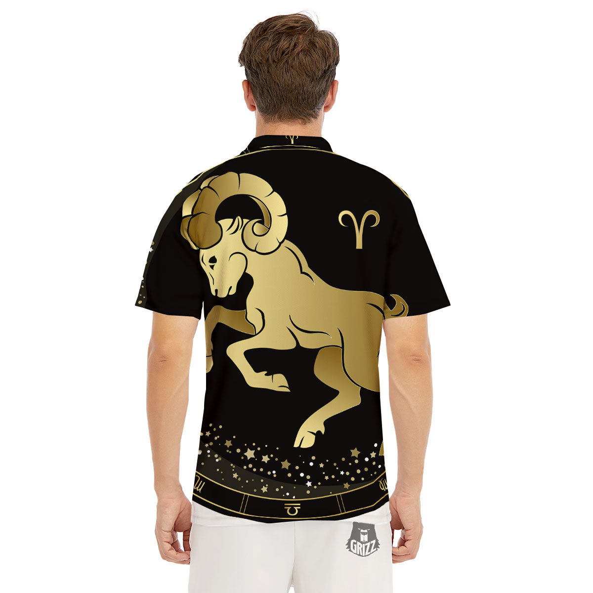 Aries Sign Black And Gold Print Men's Golf Shirts-grizzshop