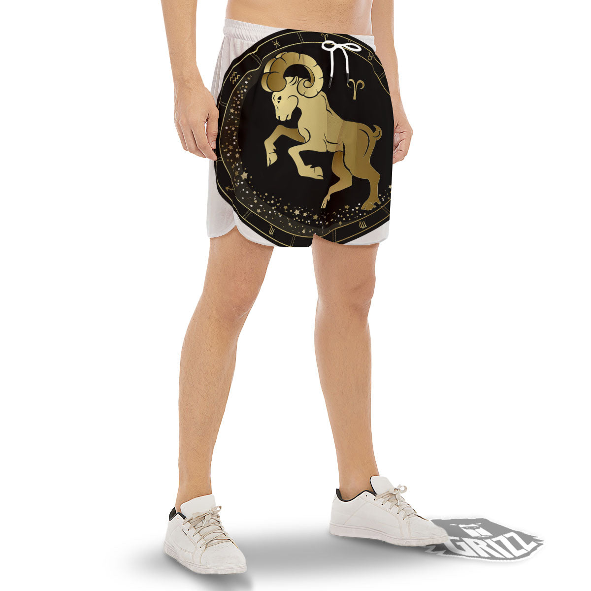 Aries Sign Black And Gold Print Men's Gym Shorts-grizzshop