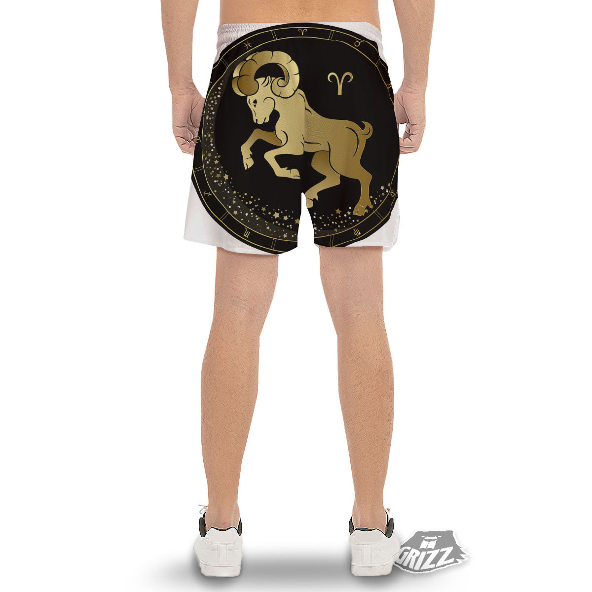 Aries Sign Black And Gold Print Men's Gym Shorts-grizzshop