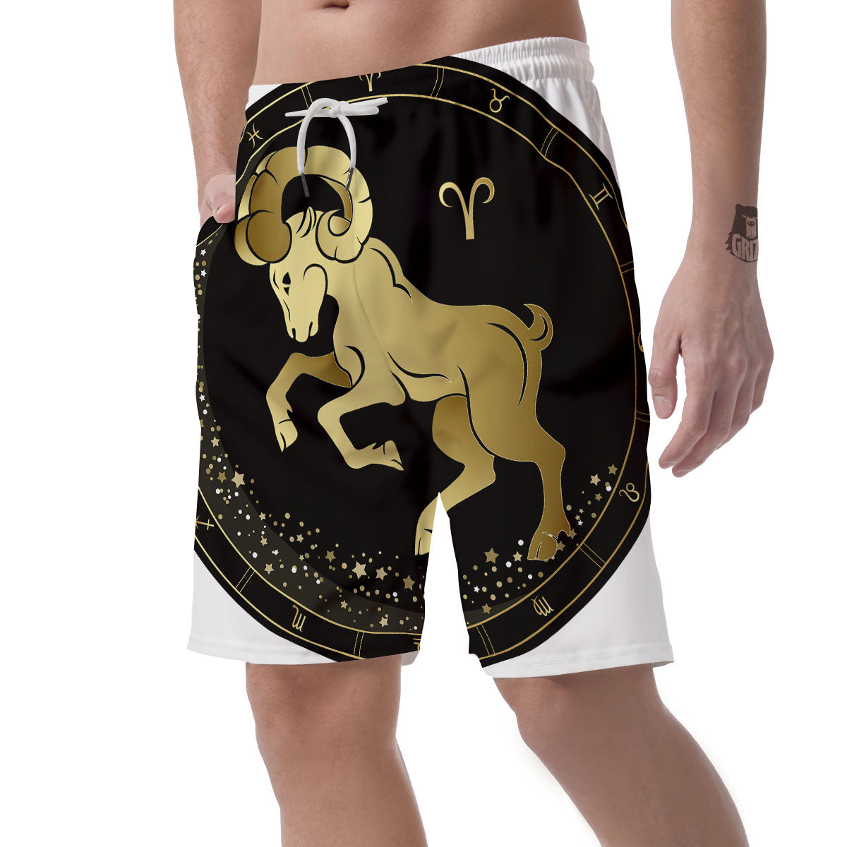 Aries Sign Black And Gold Print Men's Shorts-grizzshop