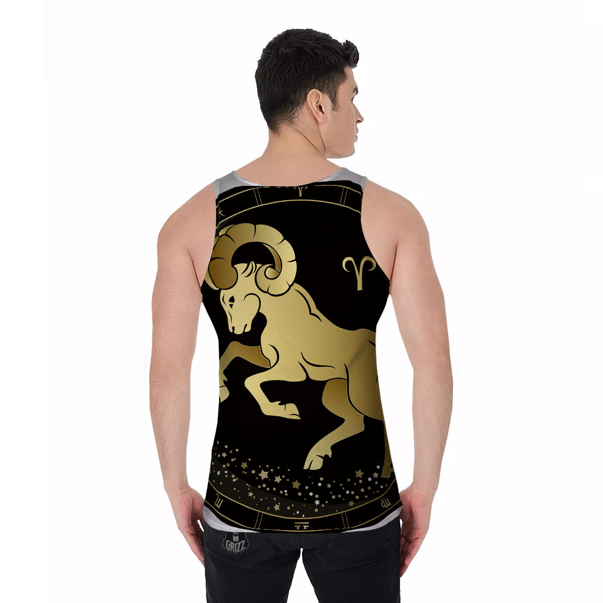 Aries Sign Black And Gold Print Men's Tank Top-grizzshop