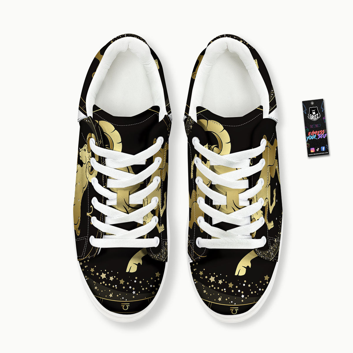 Aries Sign Black And Gold Print Platform Shoes-grizzshop