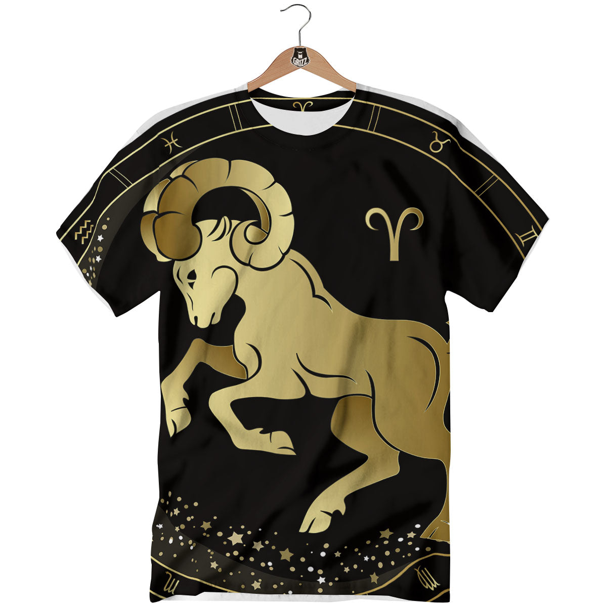 Aries Sign Black And Gold Print T-Shirt-grizzshop