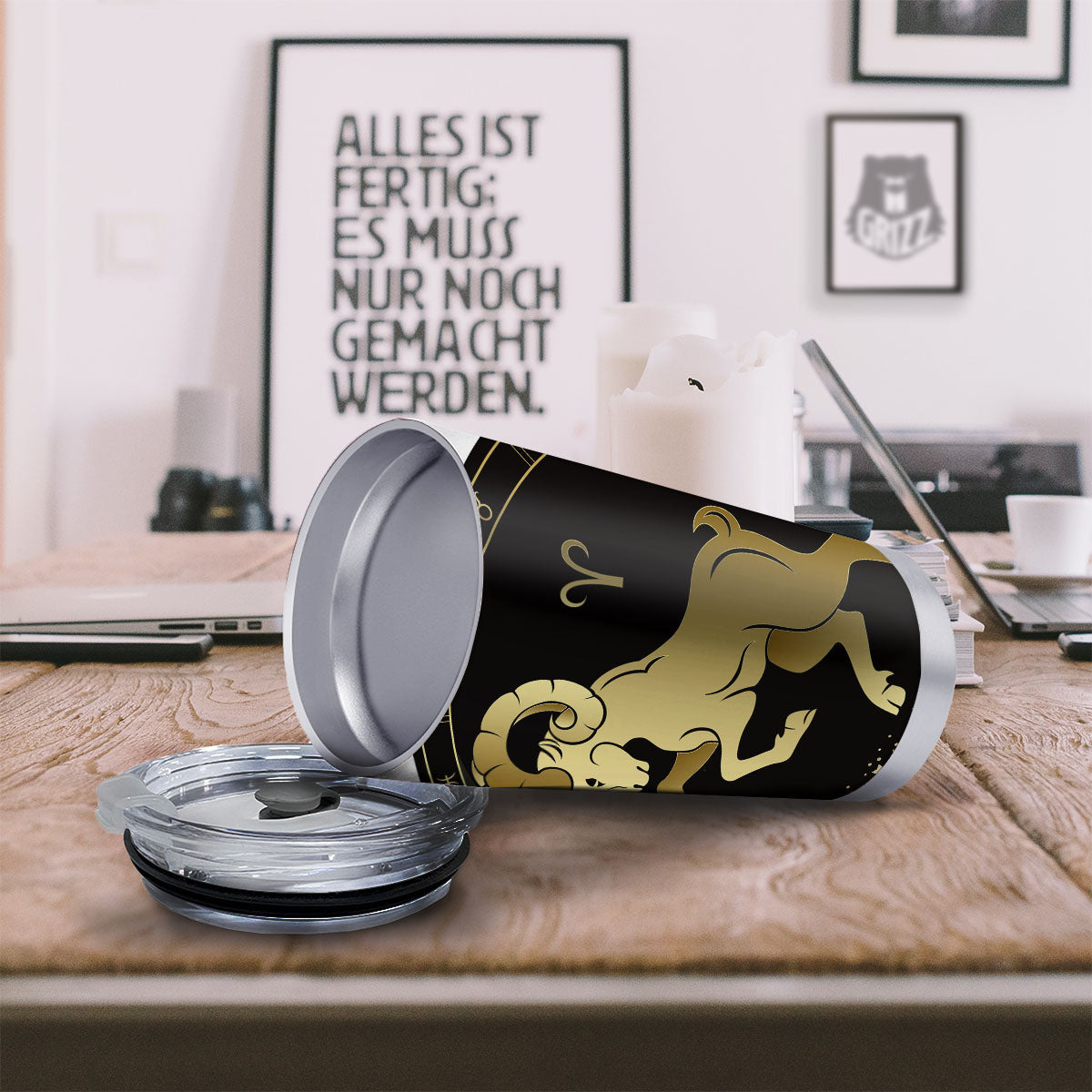 Aries Sign Black And Gold Print Tumbler-grizzshop