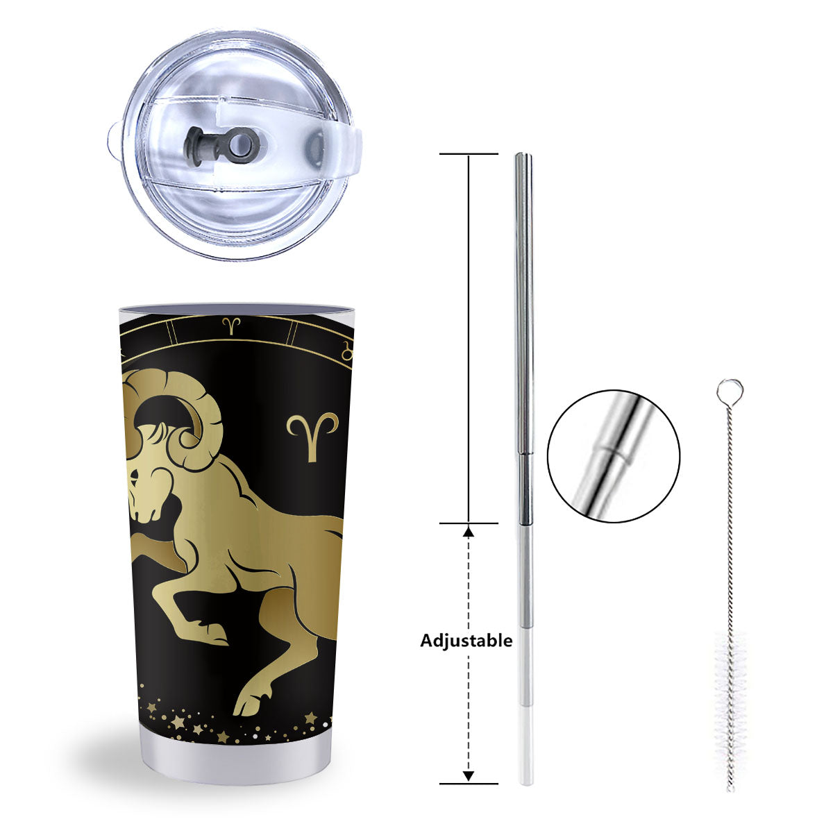 Aries Sign Black And Gold Print Tumbler-grizzshop