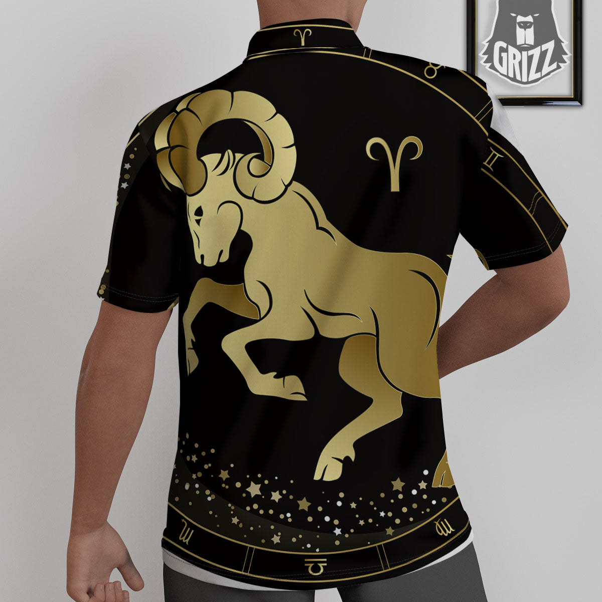 Aries Sign Black And Gold Print Untucked Shirts-grizzshop
