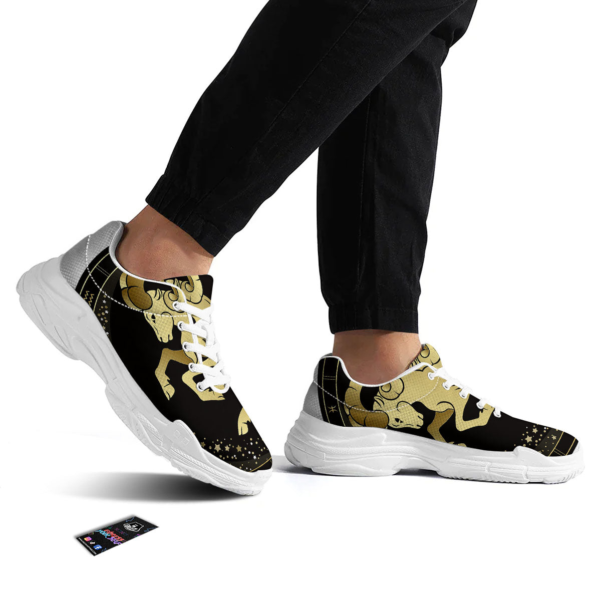 Aries Sign Black And Gold Print White Chunky Shoes-grizzshop