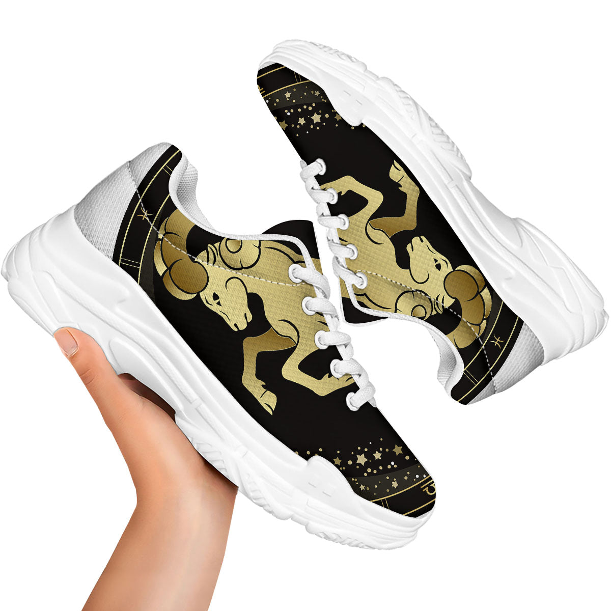 Aries Sign Black And Gold Print White Chunky Shoes-grizzshop