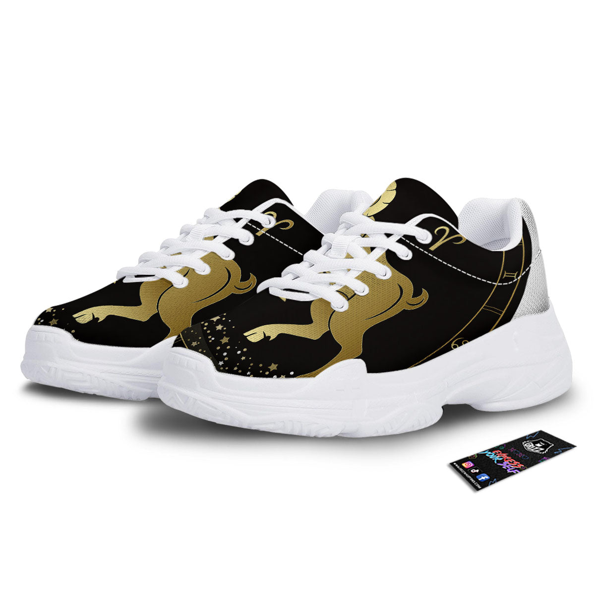 Aries Sign Black And Gold Print White Chunky Shoes-grizzshop