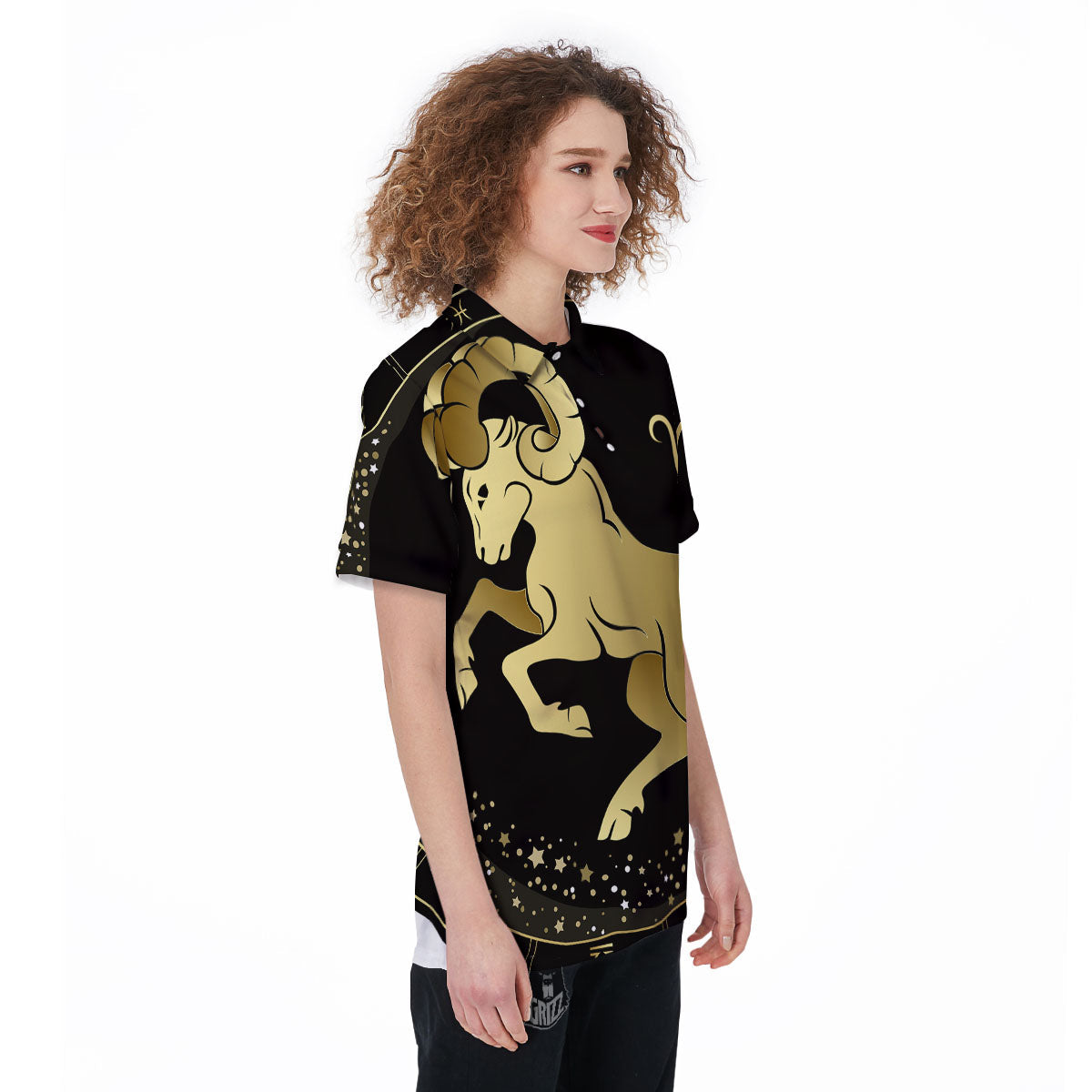 Aries Sign Black And Gold Print Women's Golf Shirts-grizzshop