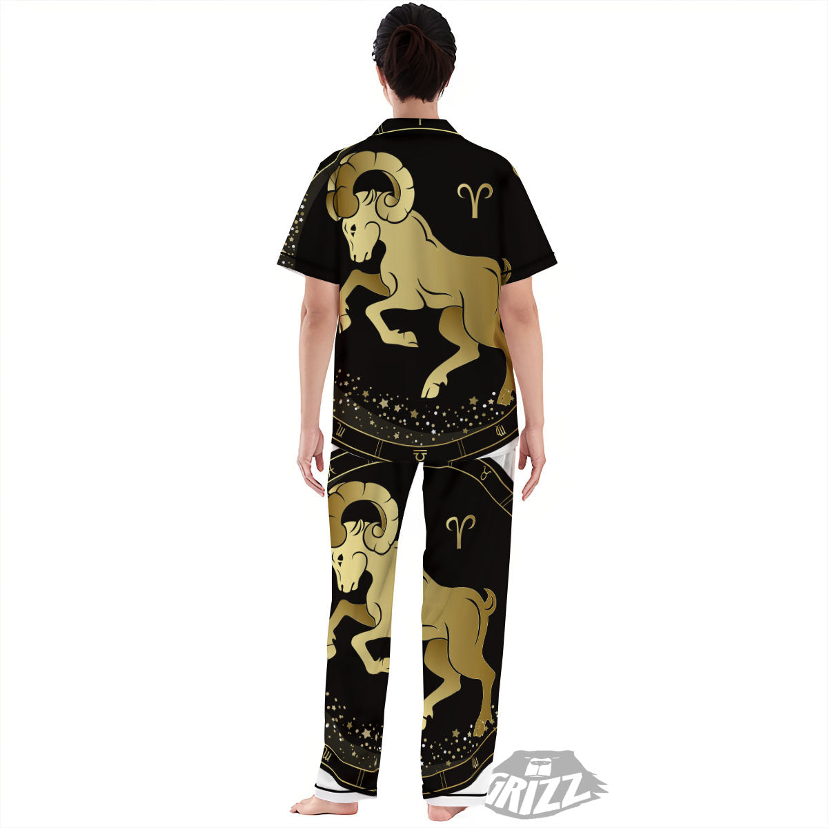 Aries Sign Black And Gold Print Women's Pajamas Set-grizzshop