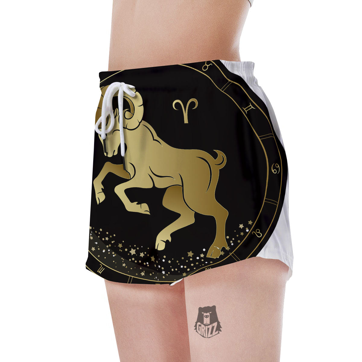 Aries Sign Black And Gold Print Women's Shorts-grizzshop