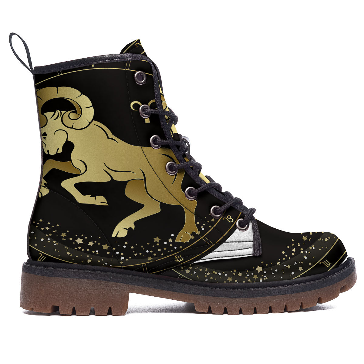 Aries Sign Black And Gold Print Work Boots-grizzshop