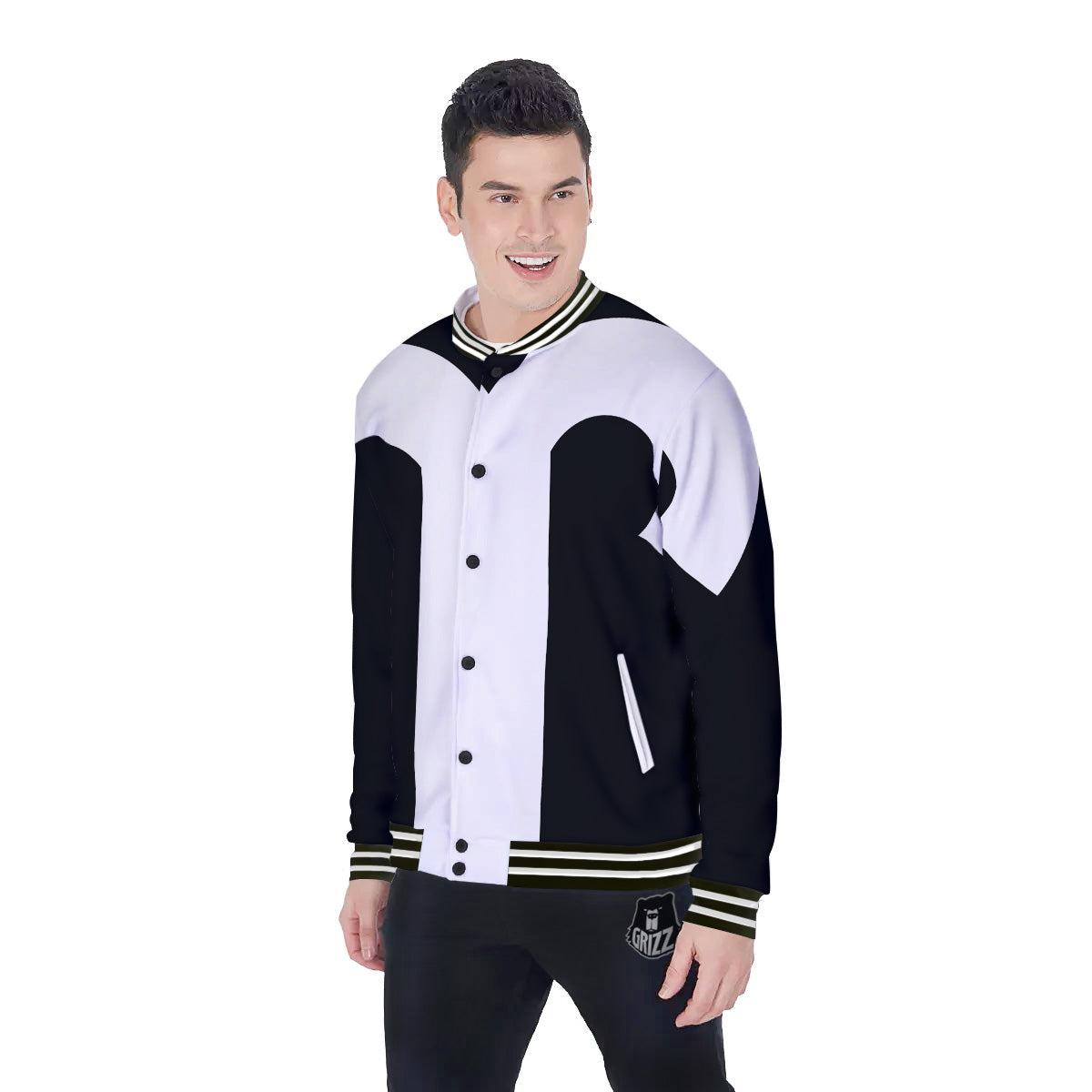 Aries Sign White And Black Print Baseball Jacket-grizzshop