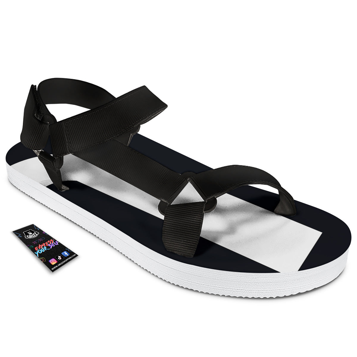 Aries Sign White And Black Print Black Open Toe Sandals-grizzshop