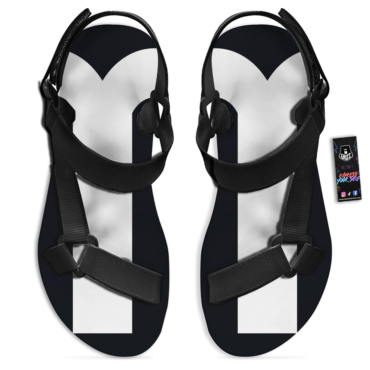 Aries Sign White And Black Print Black Open Toe Sandals-grizzshop