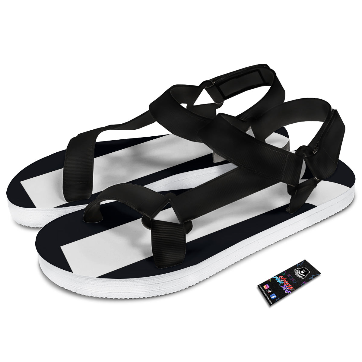 Aries Sign White And Black Print Black Open Toe Sandals-grizzshop