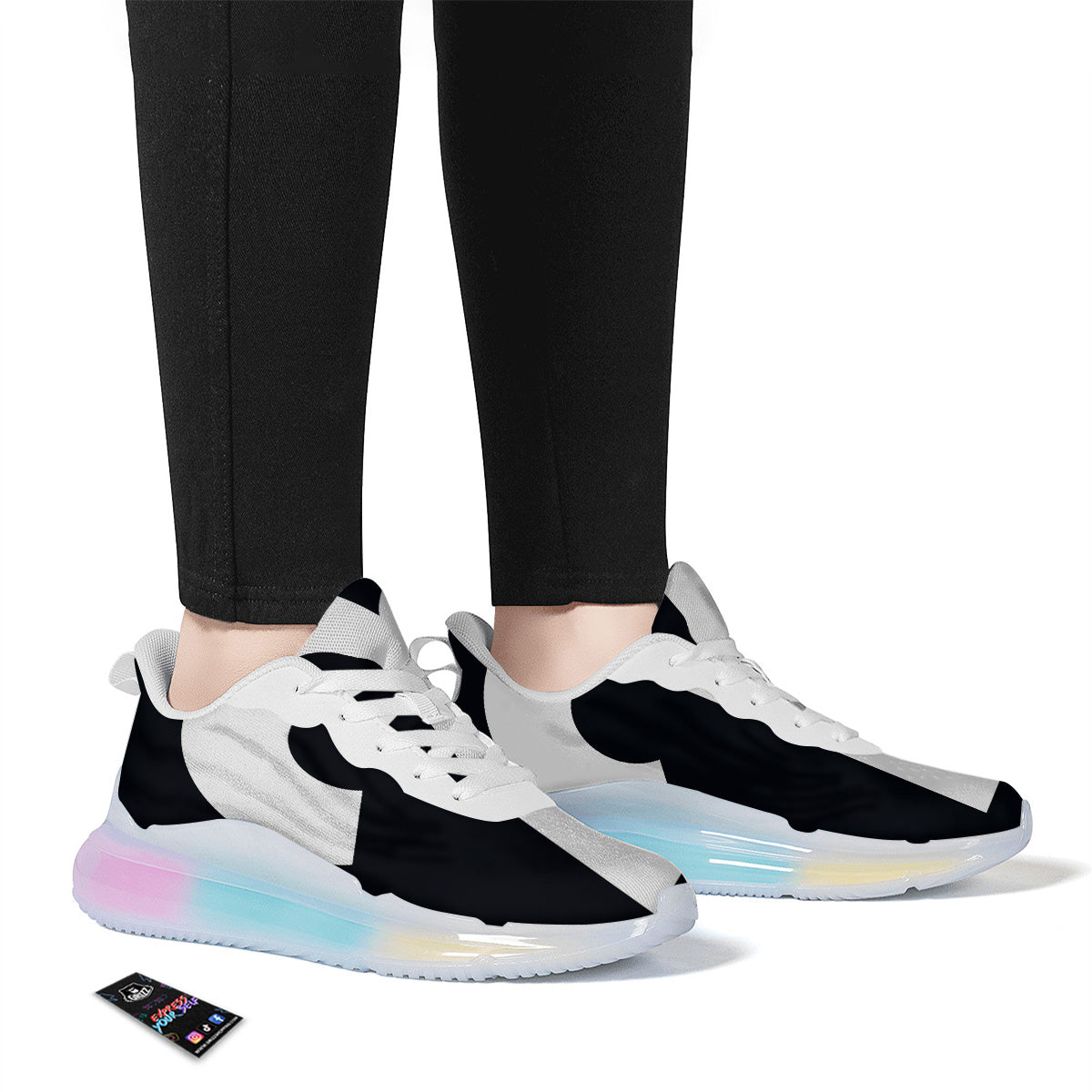 Aries Sign White And Black Print Running Sneakers-grizzshop