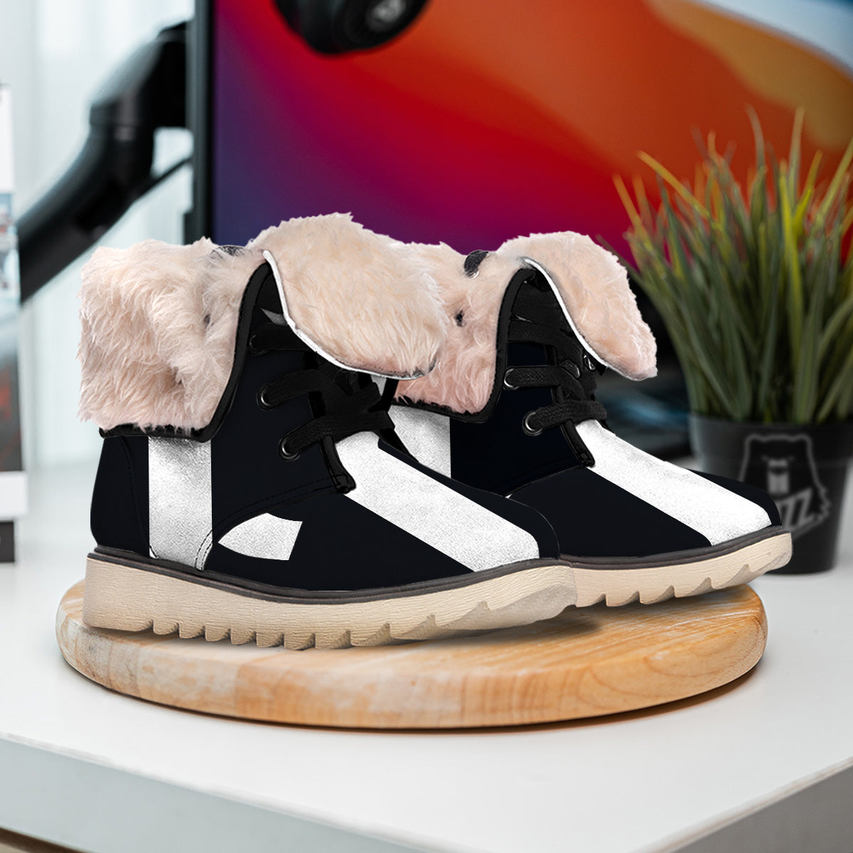 Aries Sign White And Black Print Snow Boots-grizzshop