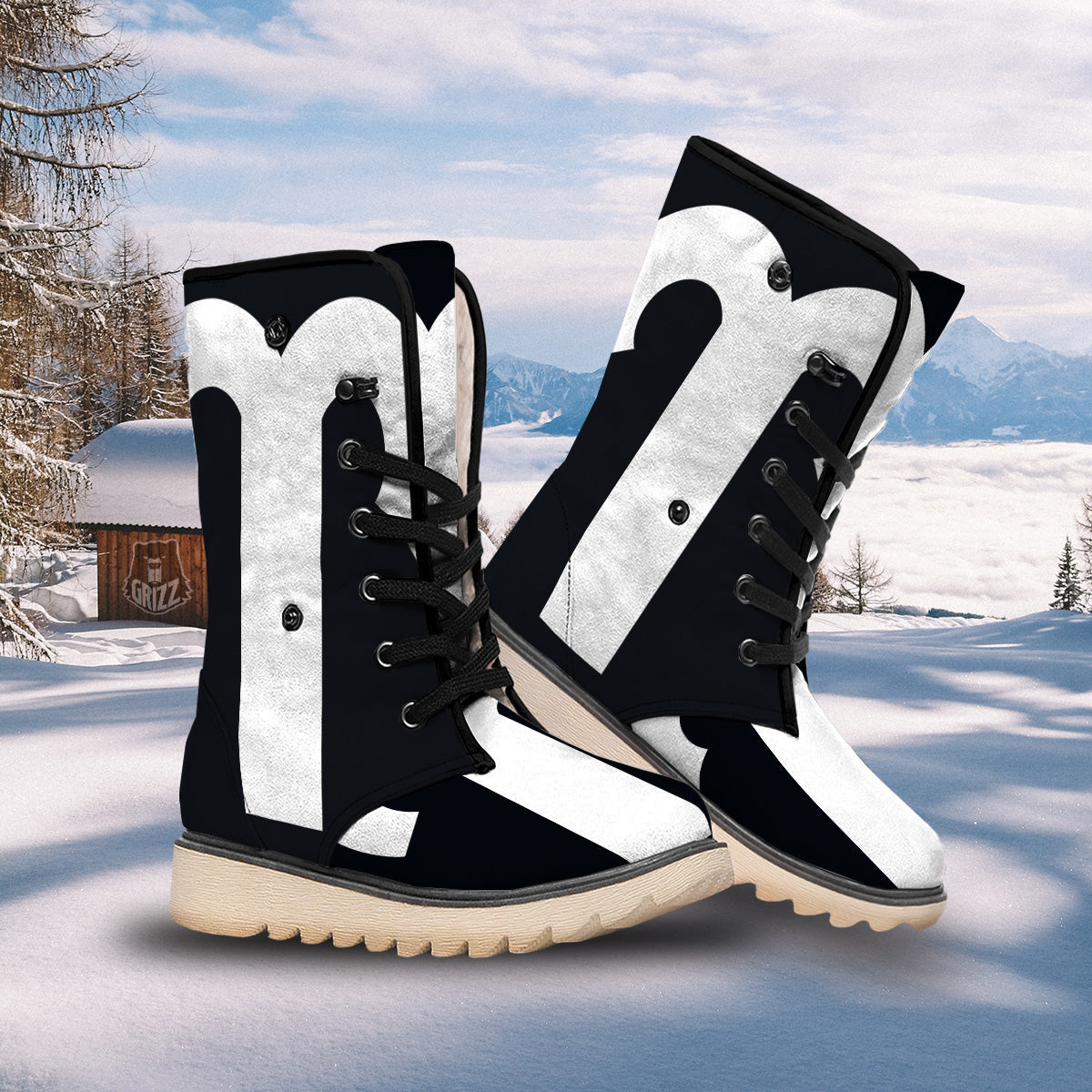 Aries Sign White And Black Print Snow Boots-grizzshop