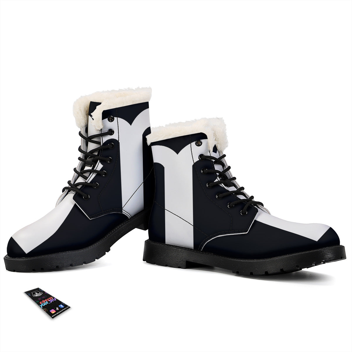 Aries Sign White And Black Print Winter Boots-grizzshop