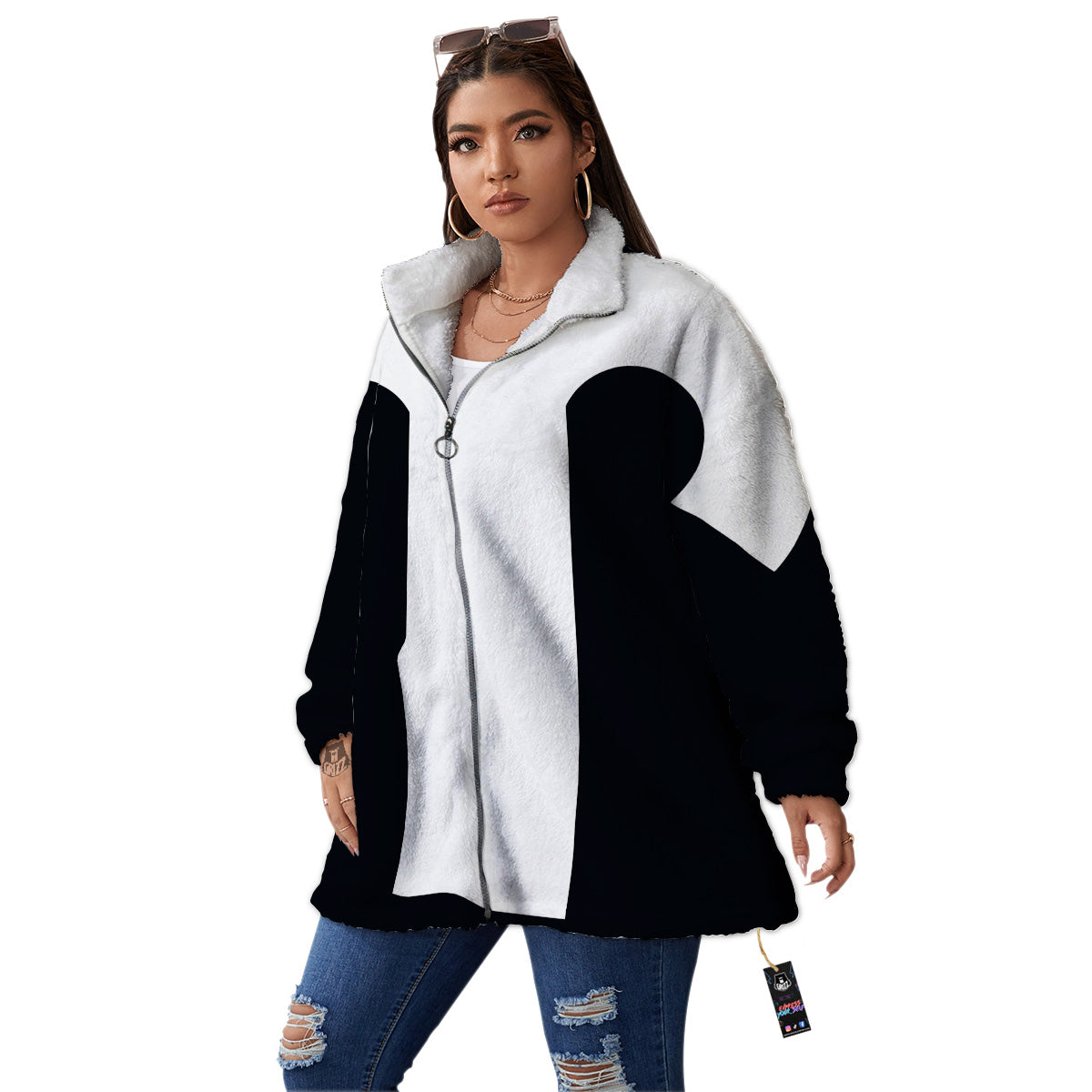 Aries Sign White And Black Print Women's Sherpa Jacket-grizzshop
