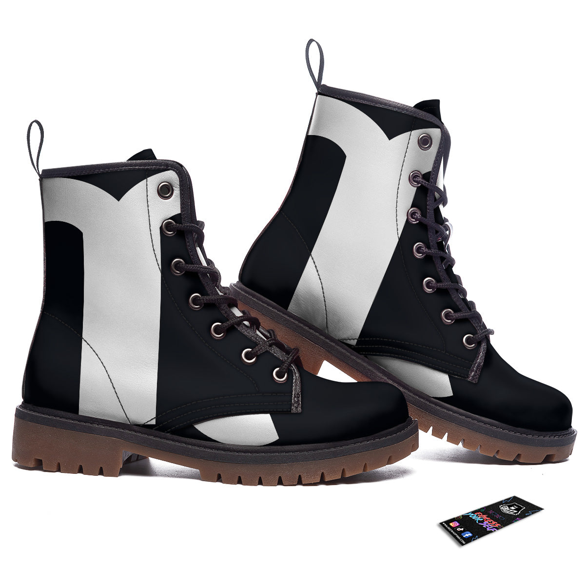 Aries Sign White And Black Print Work Boots-grizzshop