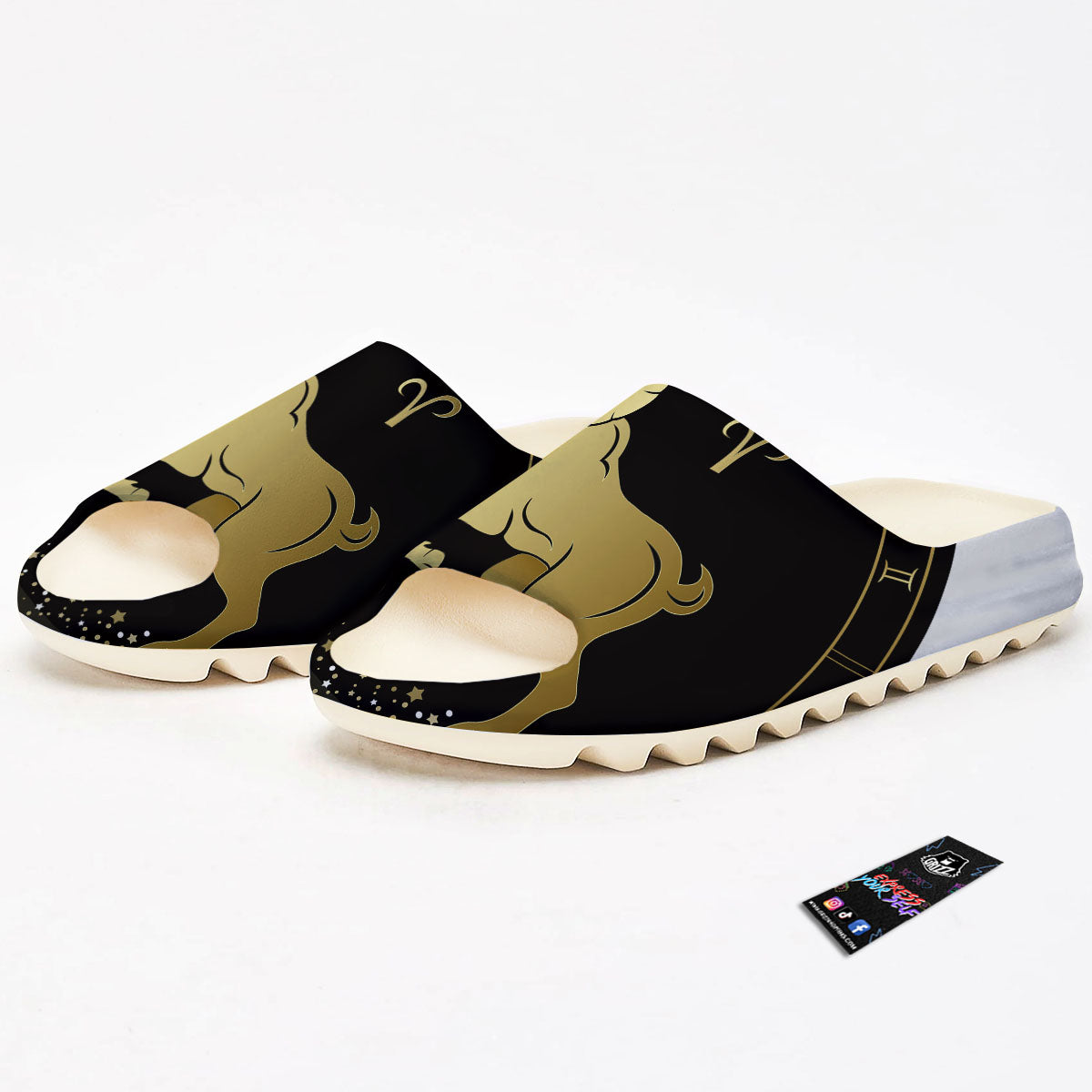 Aries Sign Black And Gold Print Sandals-grizzshop