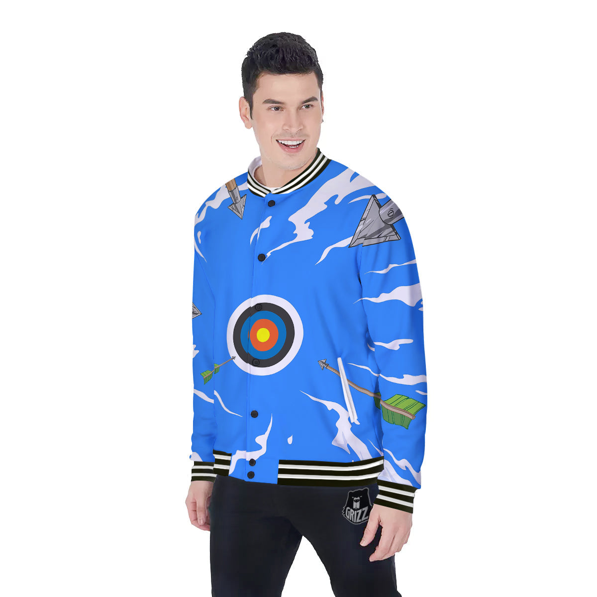 Arrows Are Casting At The Target Print Baseball Jacket-grizzshop