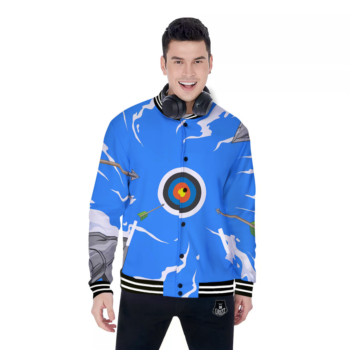 Arrows Are Casting At The Target Print Baseball Jacket-grizzshop