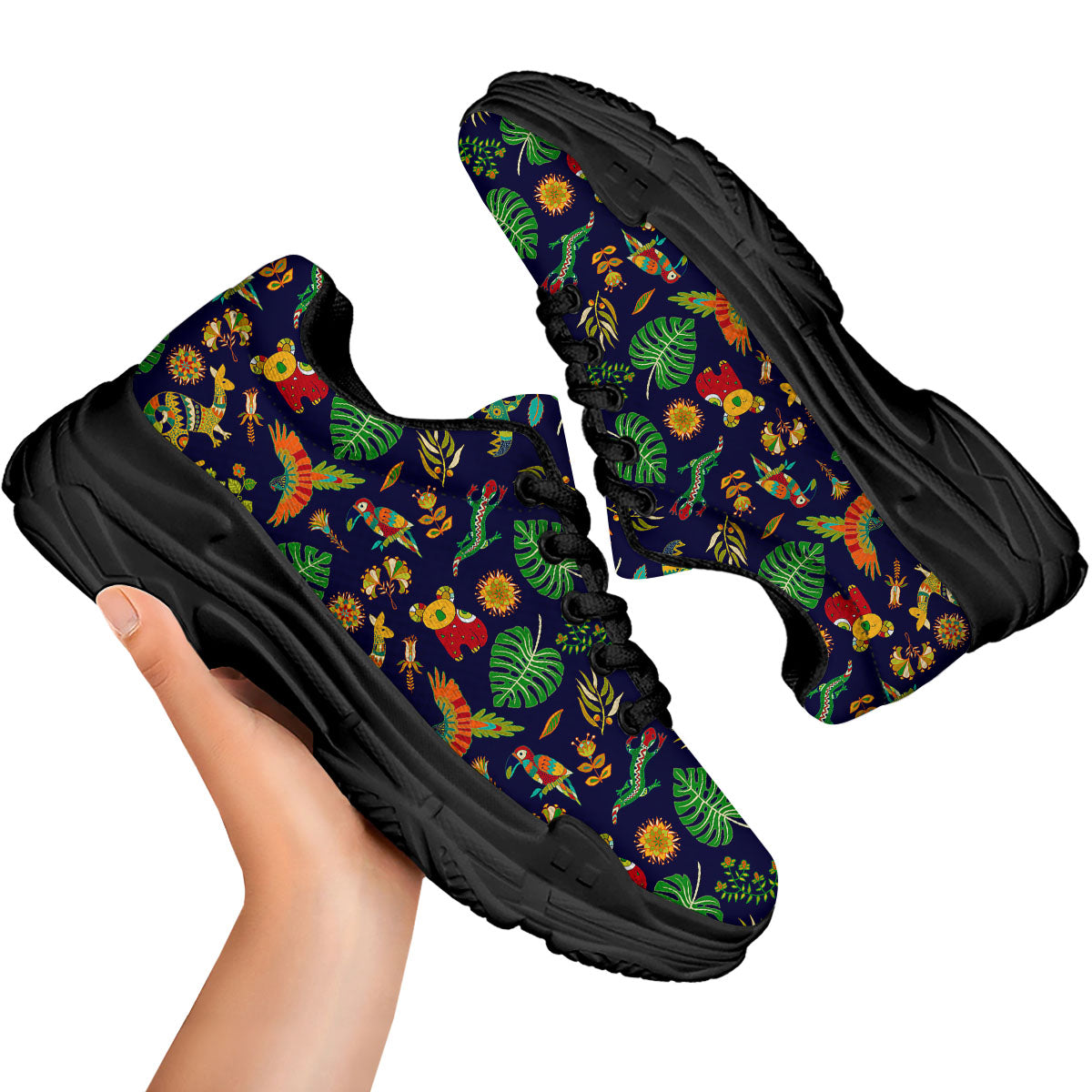Art Australian Aboriginal Print Black Chunky Shoes-grizzshop