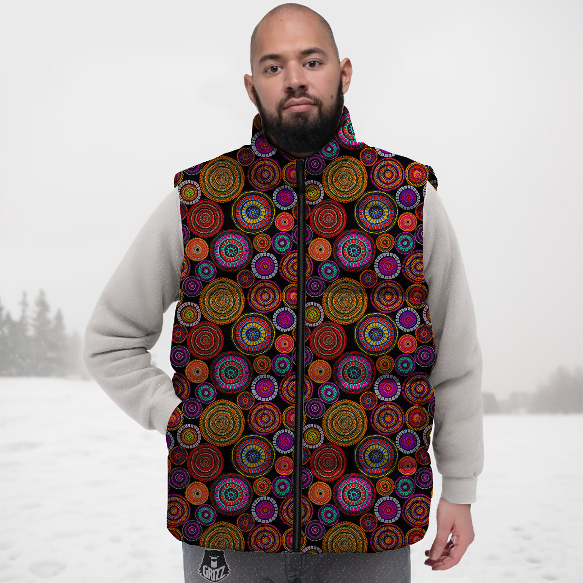 Art Australian Aboriginal Print Pattern Down Vest