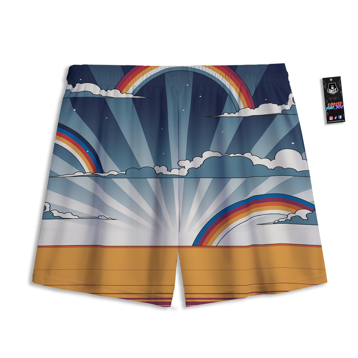 Bull Skull Geometric Print Mesh Shorts