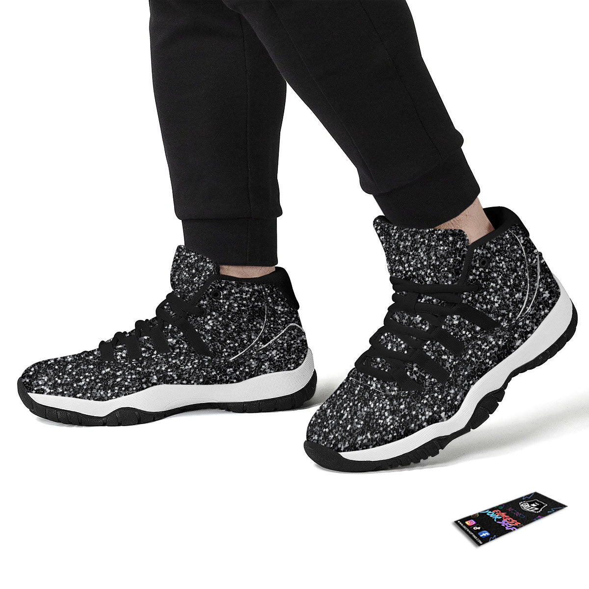 Artwork Black Glitter Print Black Bball Shoes-grizzshop