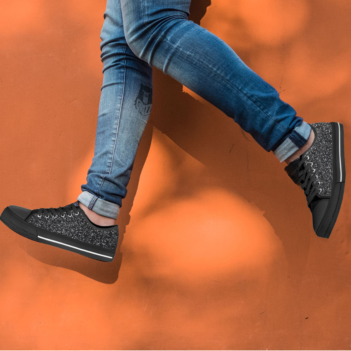 Artwork Black Glitter Print Black Low Top Shoes-grizzshop