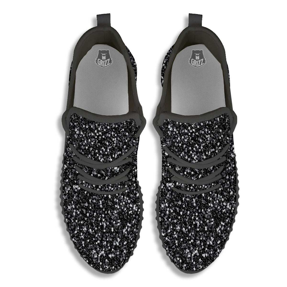 Artwork Black Glitter Print Black Walking Shoes-grizzshop
