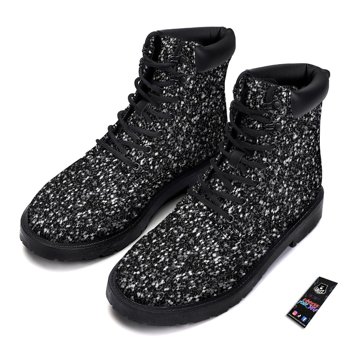 Artwork Black Glitter Print Boots-grizzshop
