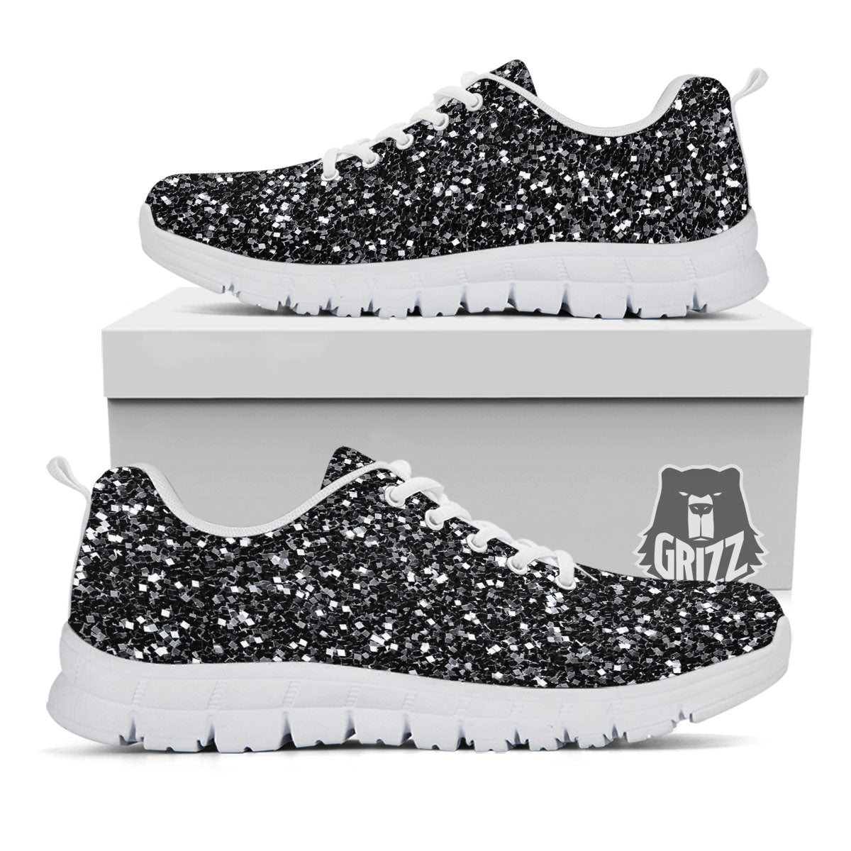 Artwork Black Glitter Print White Sneaker-grizzshop