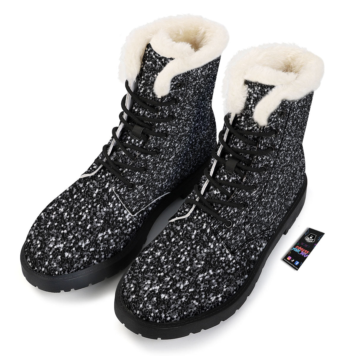 Artwork Black Glitter Print Winter Boots-grizzshop