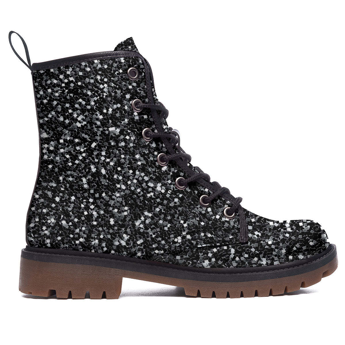 Artwork Black Glitter Print Work Boots-grizzshop