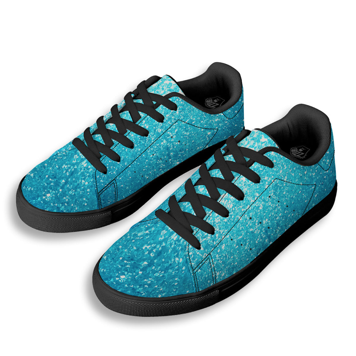 Artwork Blue Glitter Print Black Low Top Sneakers-grizzshop