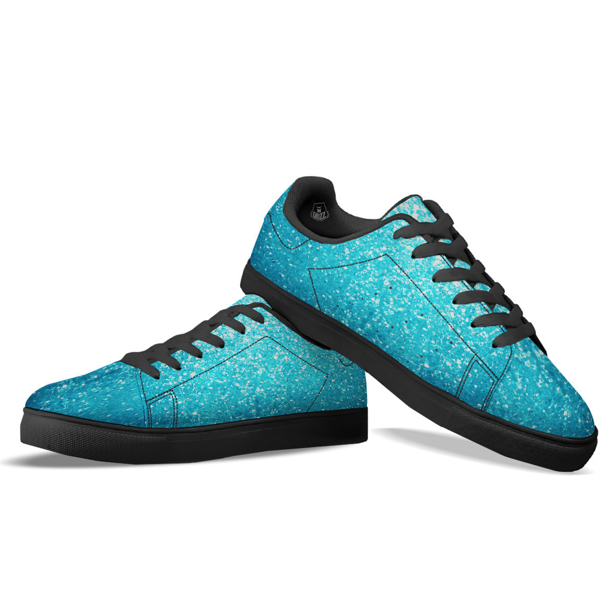 Artwork Blue Glitter Print Black Low Top Sneakers-grizzshop
