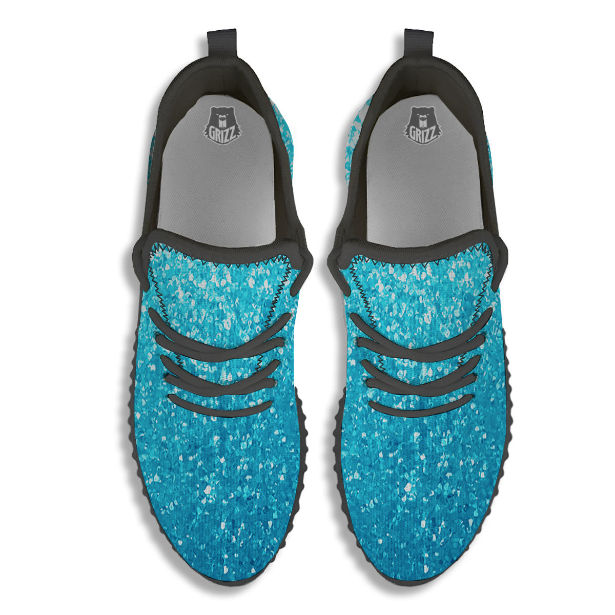 Artwork Blue Glitter Print Black Walking Shoes-grizzshop