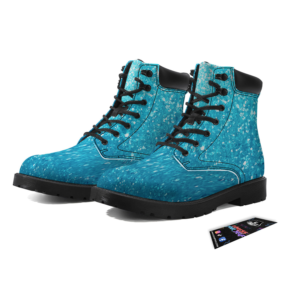 Artwork Blue Glitter Print Boots-grizzshop